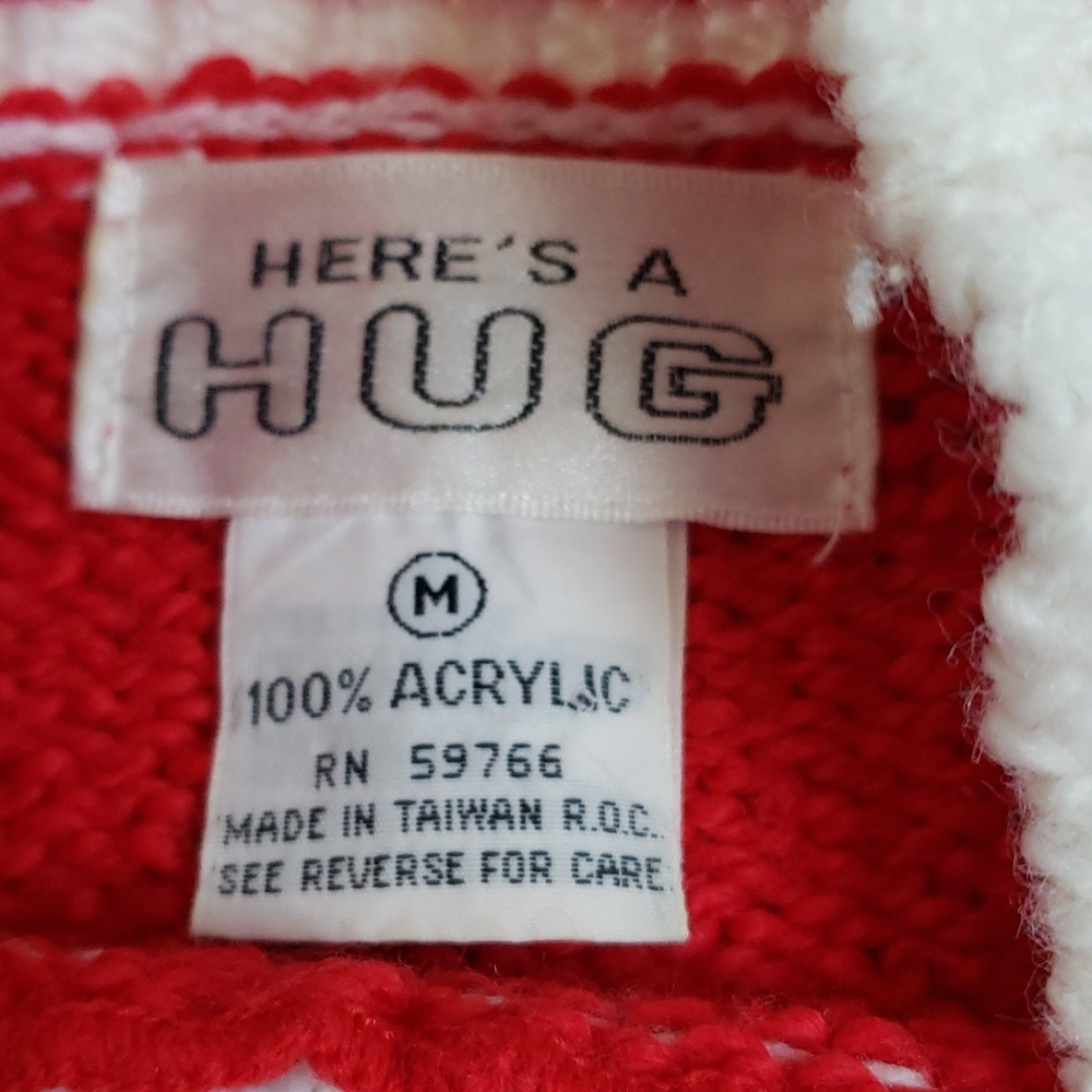 Vintage, Her's a Hug Red & White Stripe "Candy Cane" Christmas Sweater Size M - Picture 14 of 16